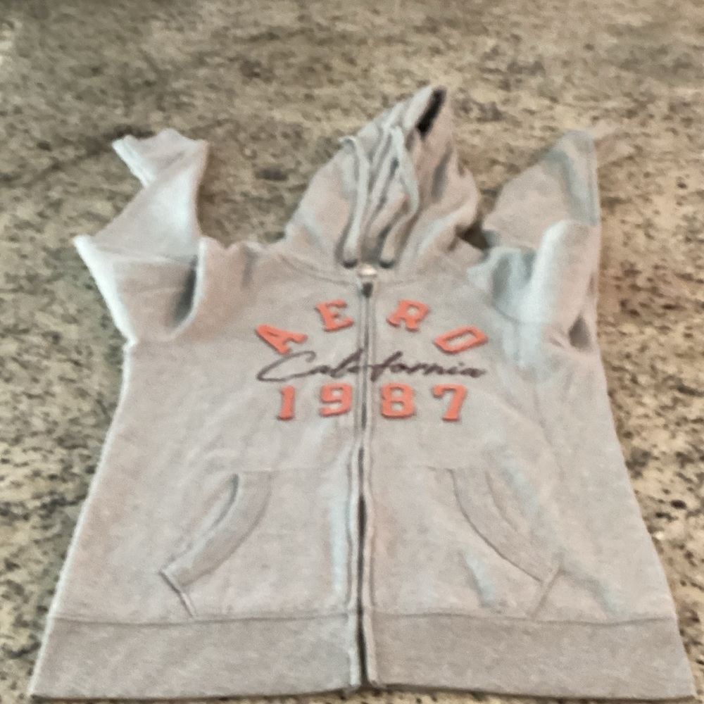 Aeropostale Light Gray Hoodie Sweater with Coral Accent
